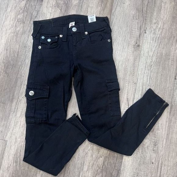True Religion Denim - True Religion Women's Krista Zip Ankle Skinny Cargo Jeans Pants Black Size 25